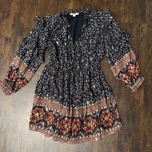 LIKE NEW! Chelsea & Violet Navy and Burgundy Long Sleeve Floral Dress- Size M